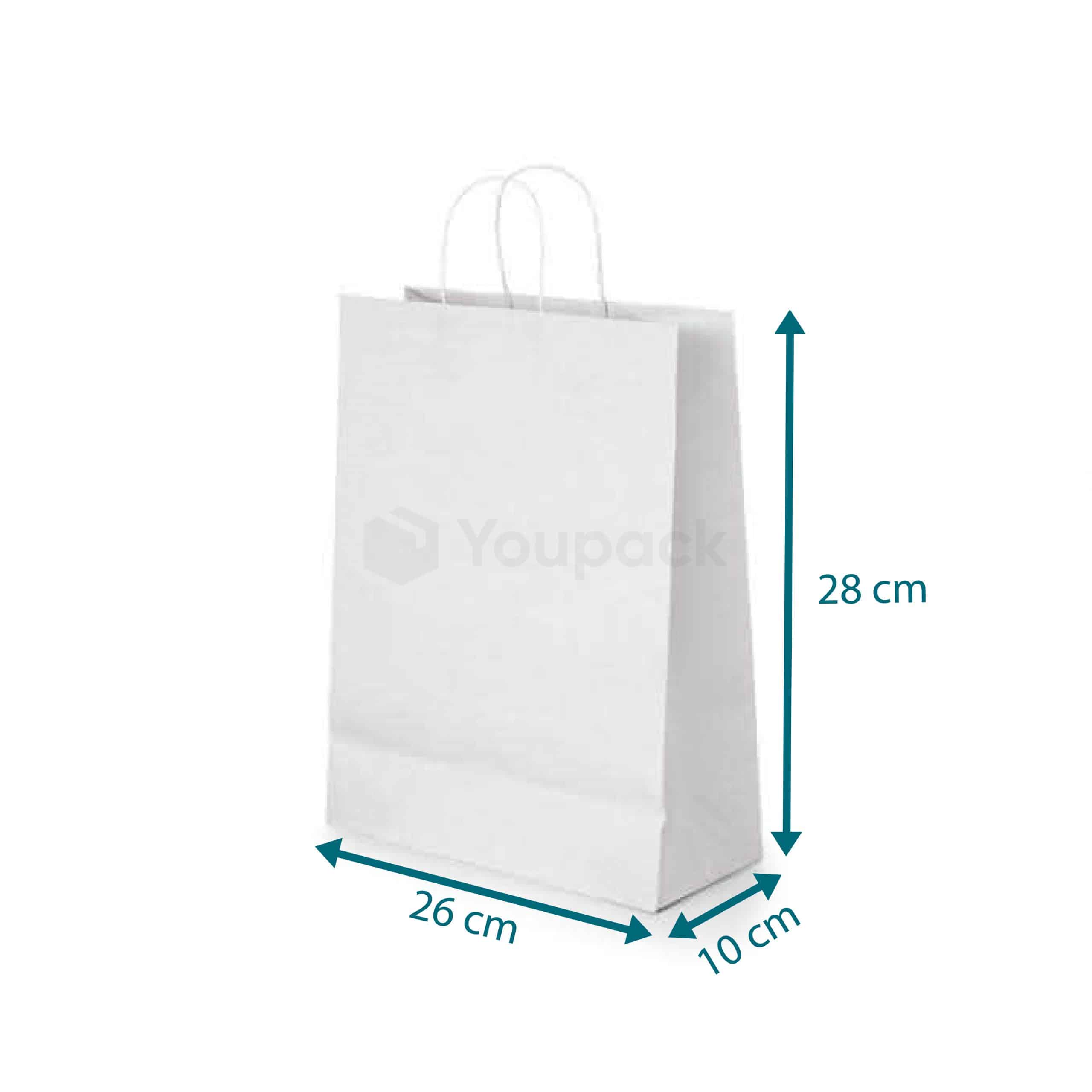 Sac papier Blanc à poignées torsadées - 26x10x28 - Youpack