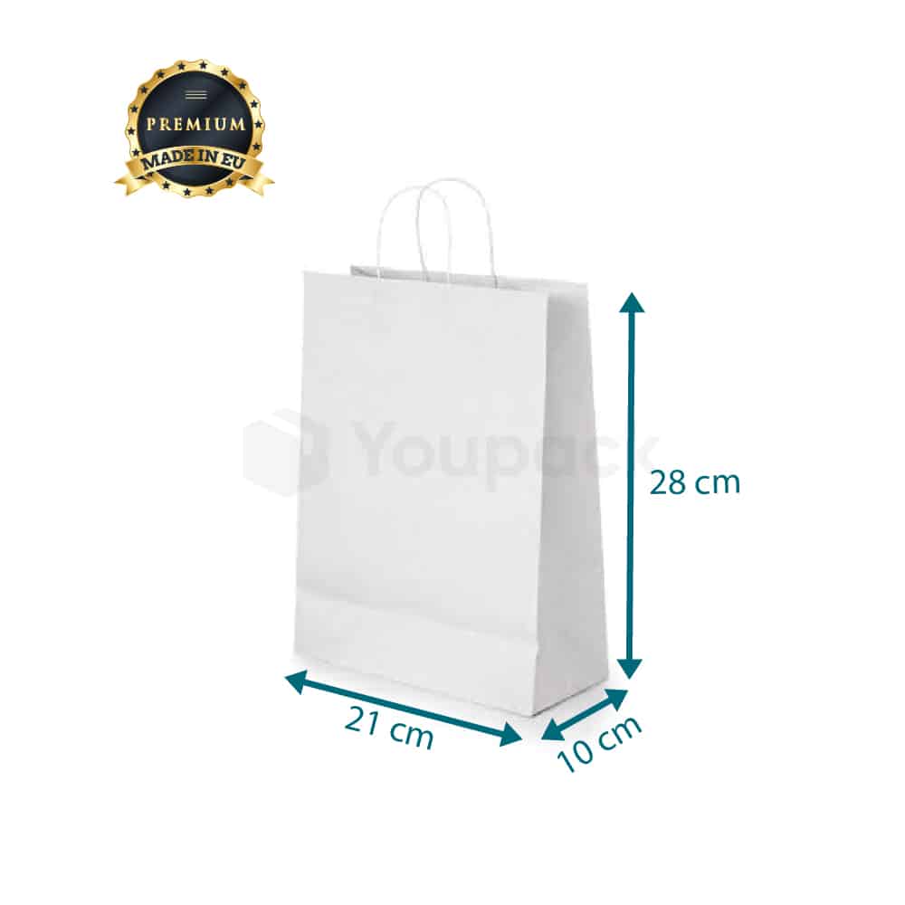 Sac papier Blanc Premium à poignées torsadées - 21x10x28 - Youpack
